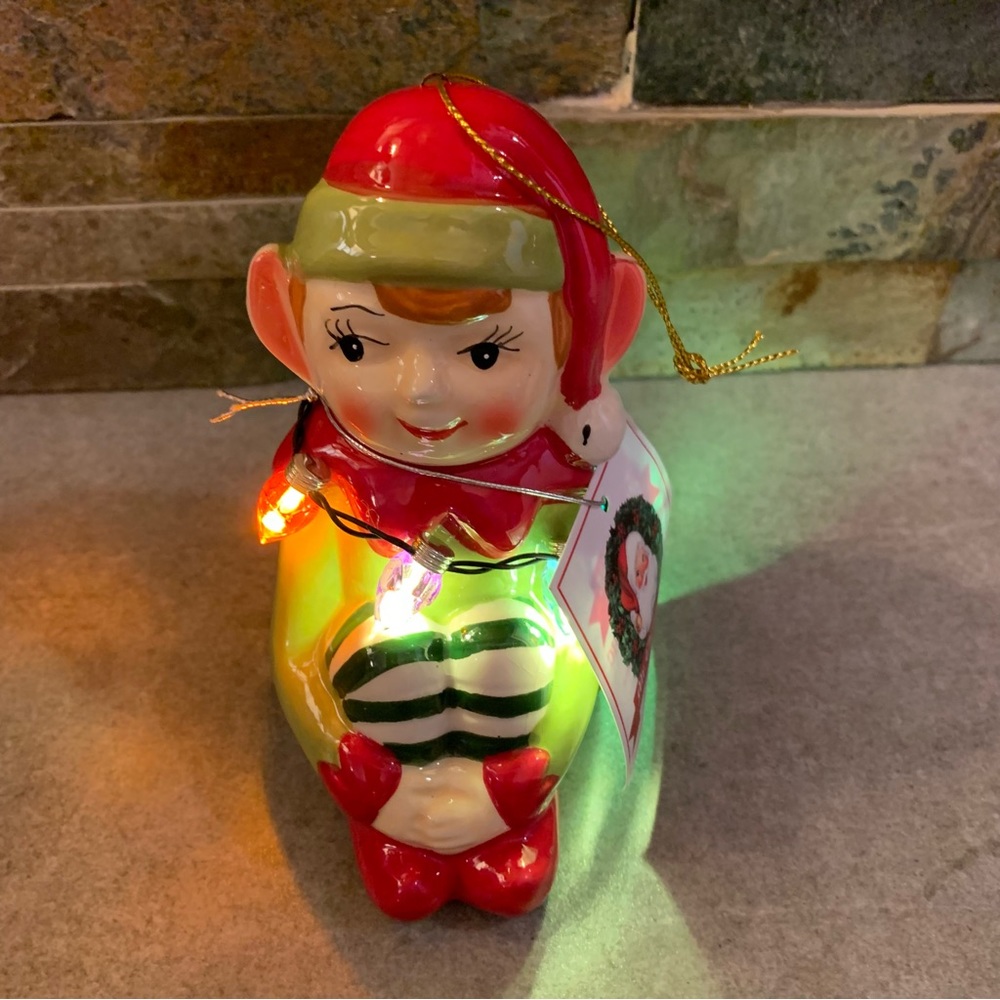 Mr. Christmas Follow the Magic Knee Hugger Ceramic Pixie Elf Ornament Figurine